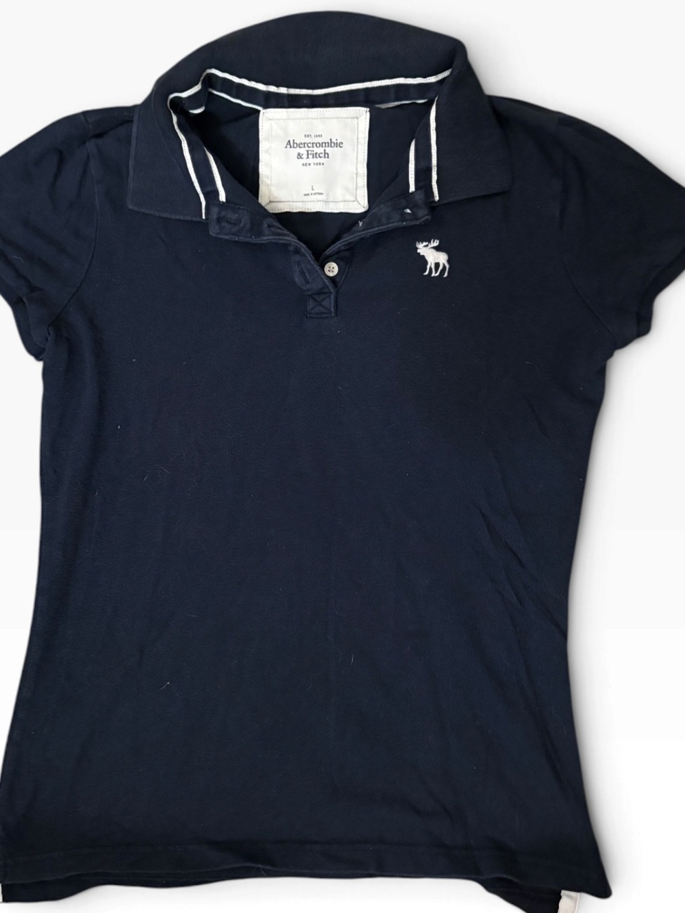 Y2K!! women’s Abercrombie polo - navy blue with iconic moose embroidery.